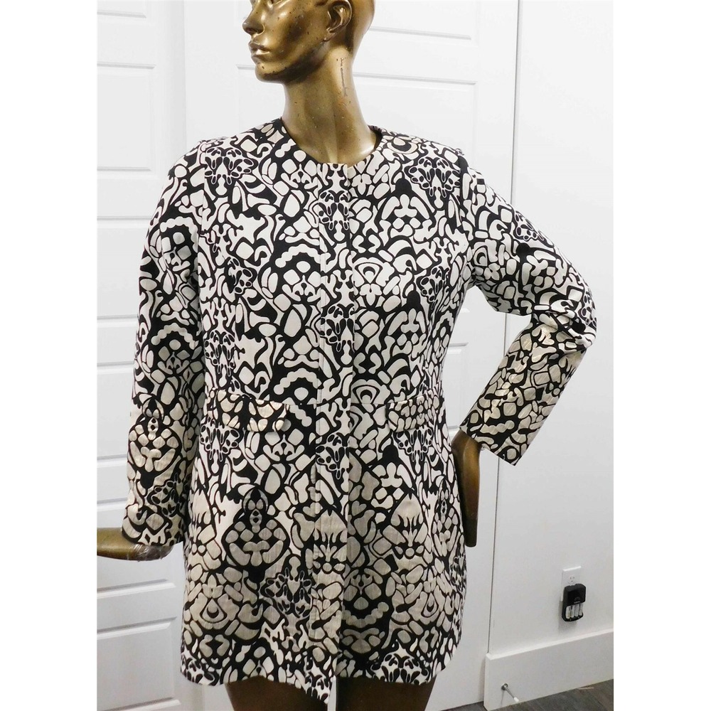 Anne Fontaine Rena Cotton Blend Black White Gold‎ Zip Jacket Coat sz 44